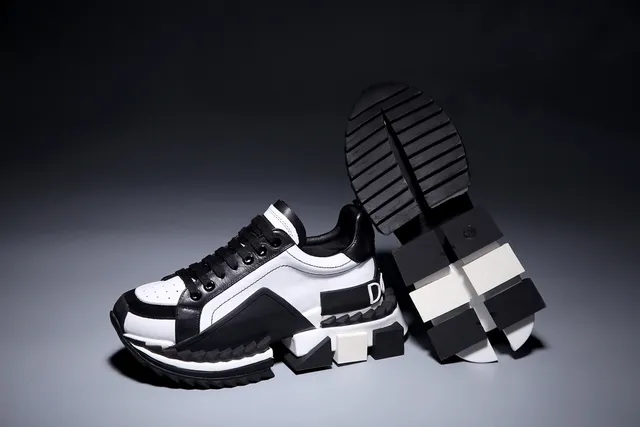 Black and White Geometric Block Heel Chunky Sneakers 3