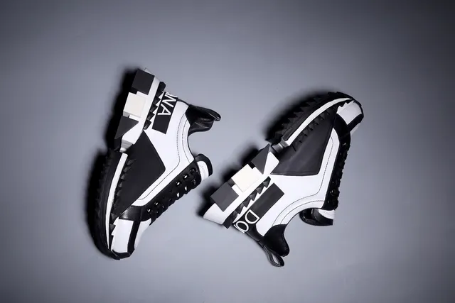 Black and White Geometric Block Heel Chunky Sneakers 5