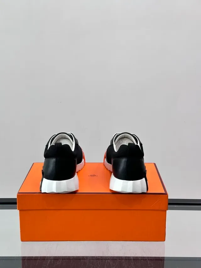 Black and White Mesh Leather Sneakers 3