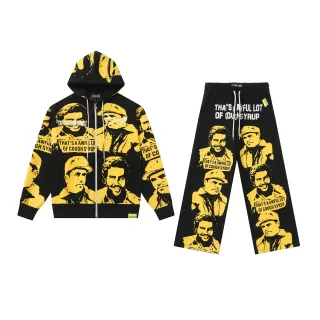 Black and Yellow Graphic Print Hoodie and Sweatpants Tracksuit