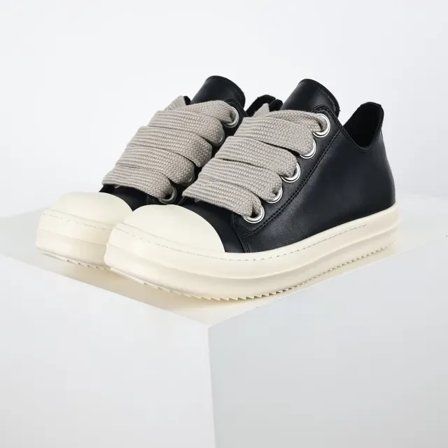 Black Beige Platform Sole Oversized Knitted Laces Sneakers 2