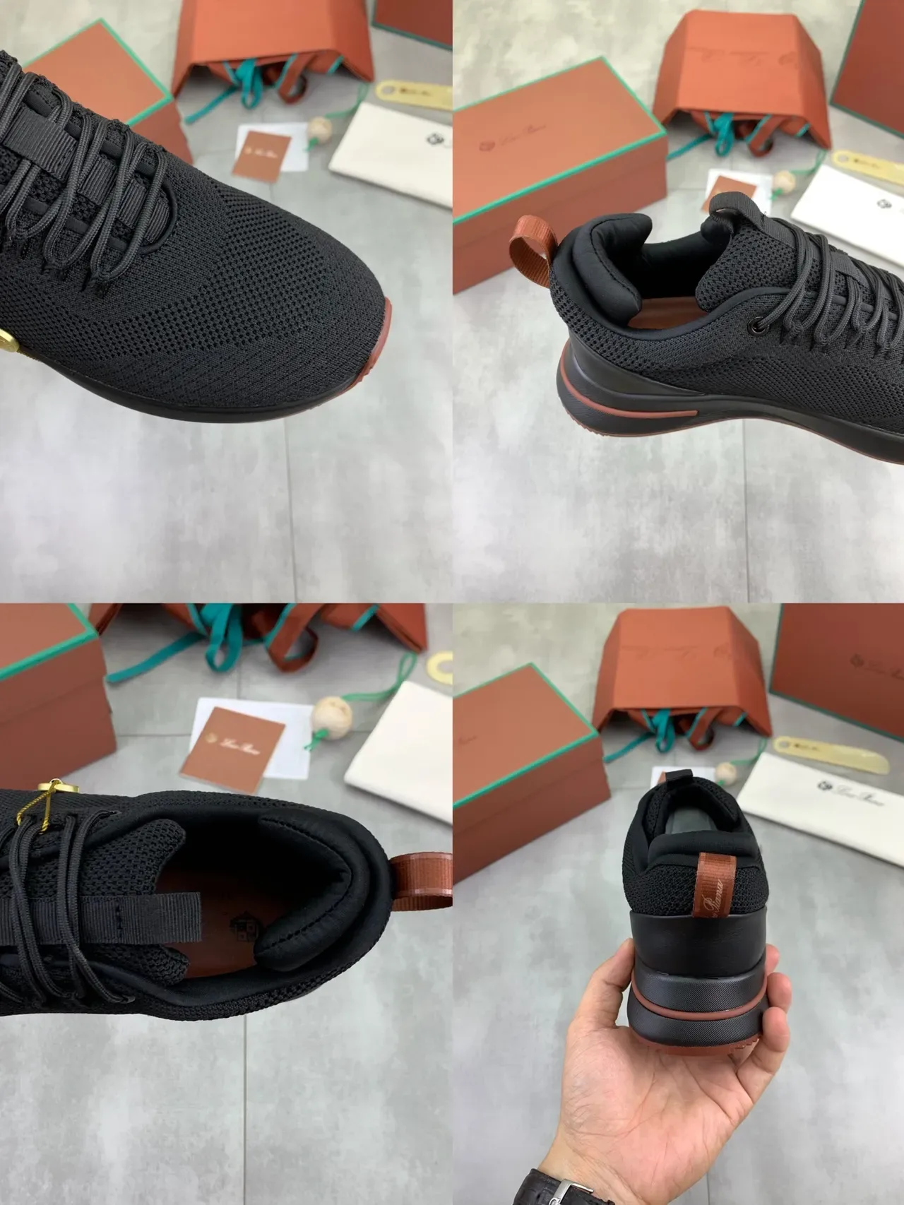 Black Brown Knit Upper Terracotta Sole Accent Sneakers 2