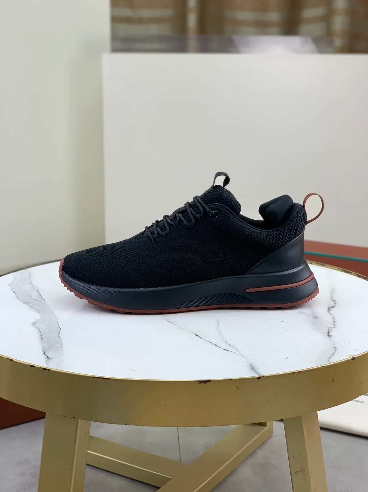 Black Brown Knit Upper Terracotta Sole Accent Sneakers 5