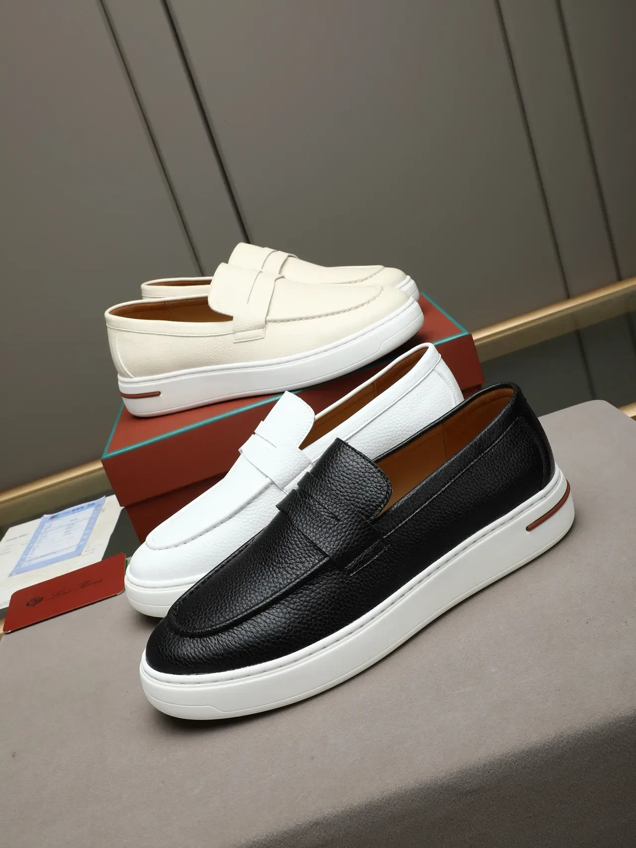 Black Brown Pebbled Leather Platform Sole Loafer 2