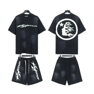 Black Distressed Graphic Print Oversized T-Shirt and Shorts Casual Set