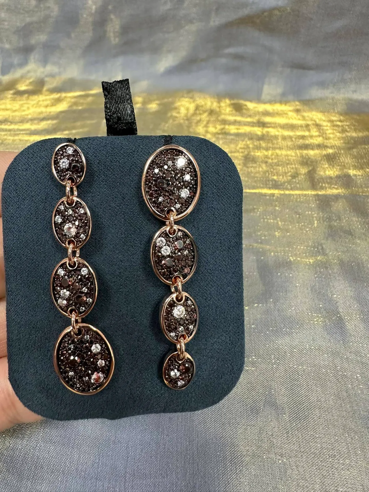 Black Druzy Multi-Tier Oval Drop Earrings 7