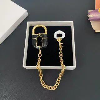 Black Gold Lock-and-Key Motif Enamel Resin Details Jewelry