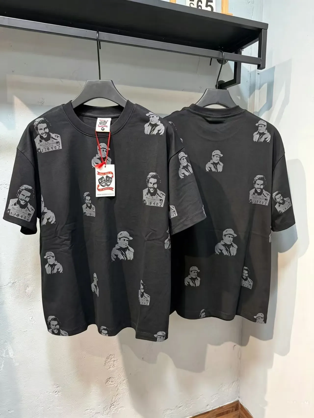 Black Graphic Portrait All-Over Print Crewneck T-Shirt 2