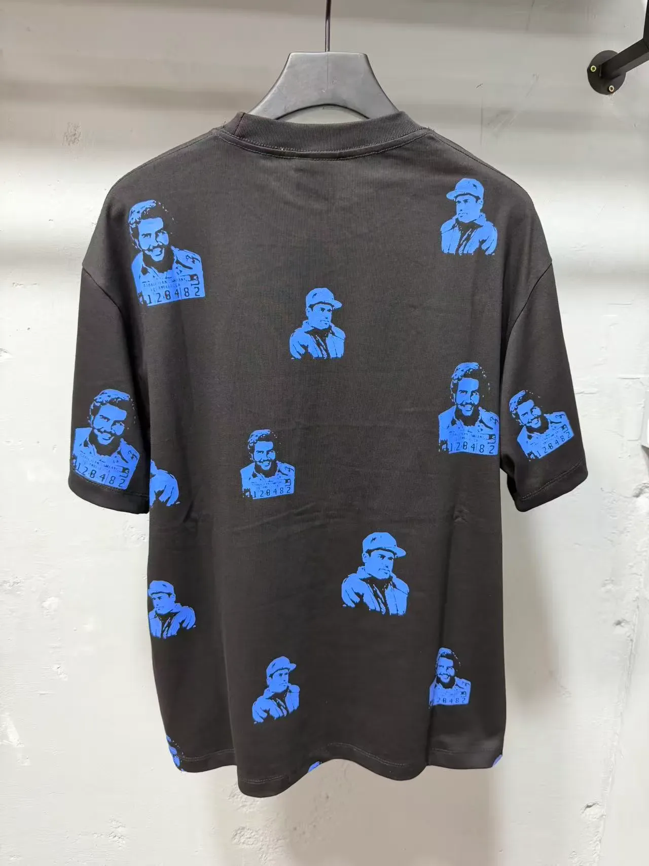 Black Graphic Portrait All-Over Print Crewneck T-Shirt 7