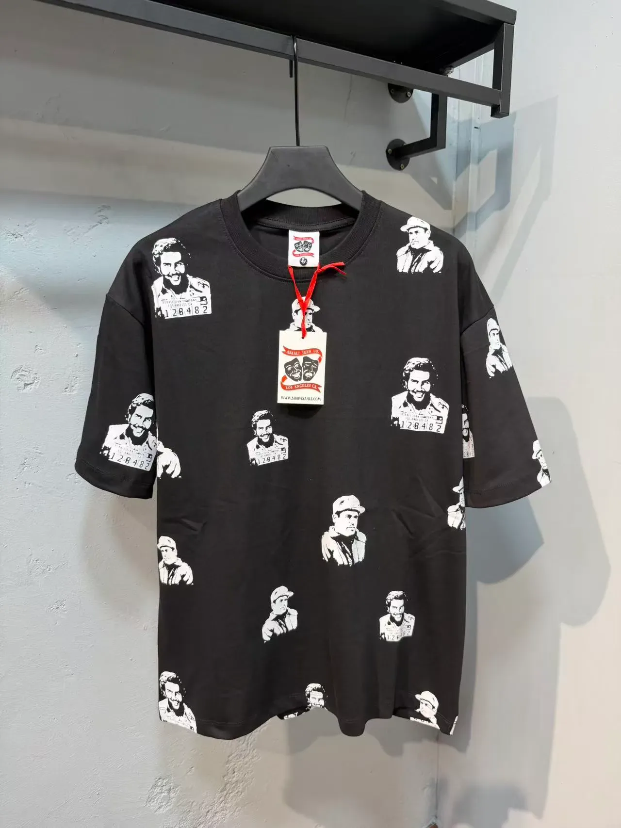 Black Graphic Portrait All-Over Print Crewneck T-Shirt 8
