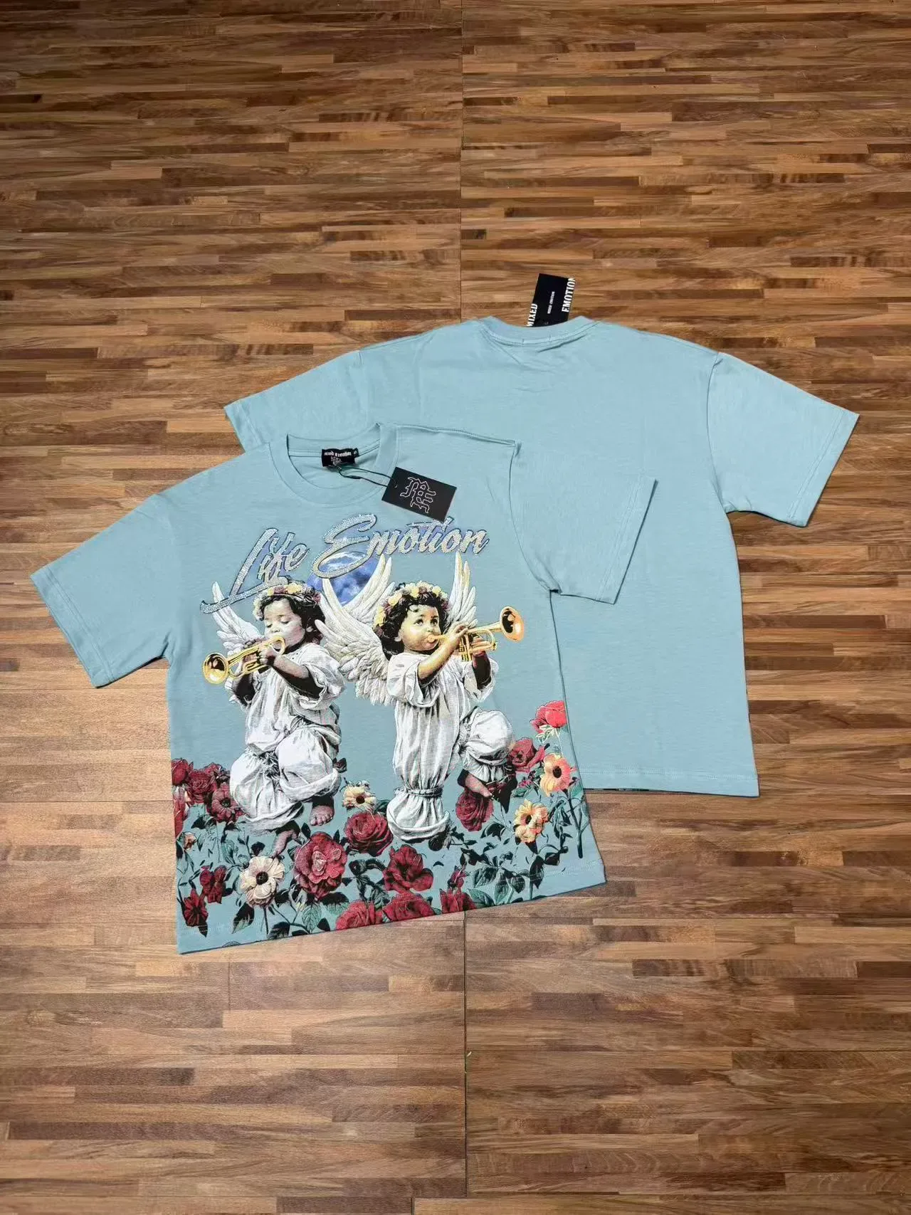 Black Graphic-Print Angel Motif T-Shirt 3