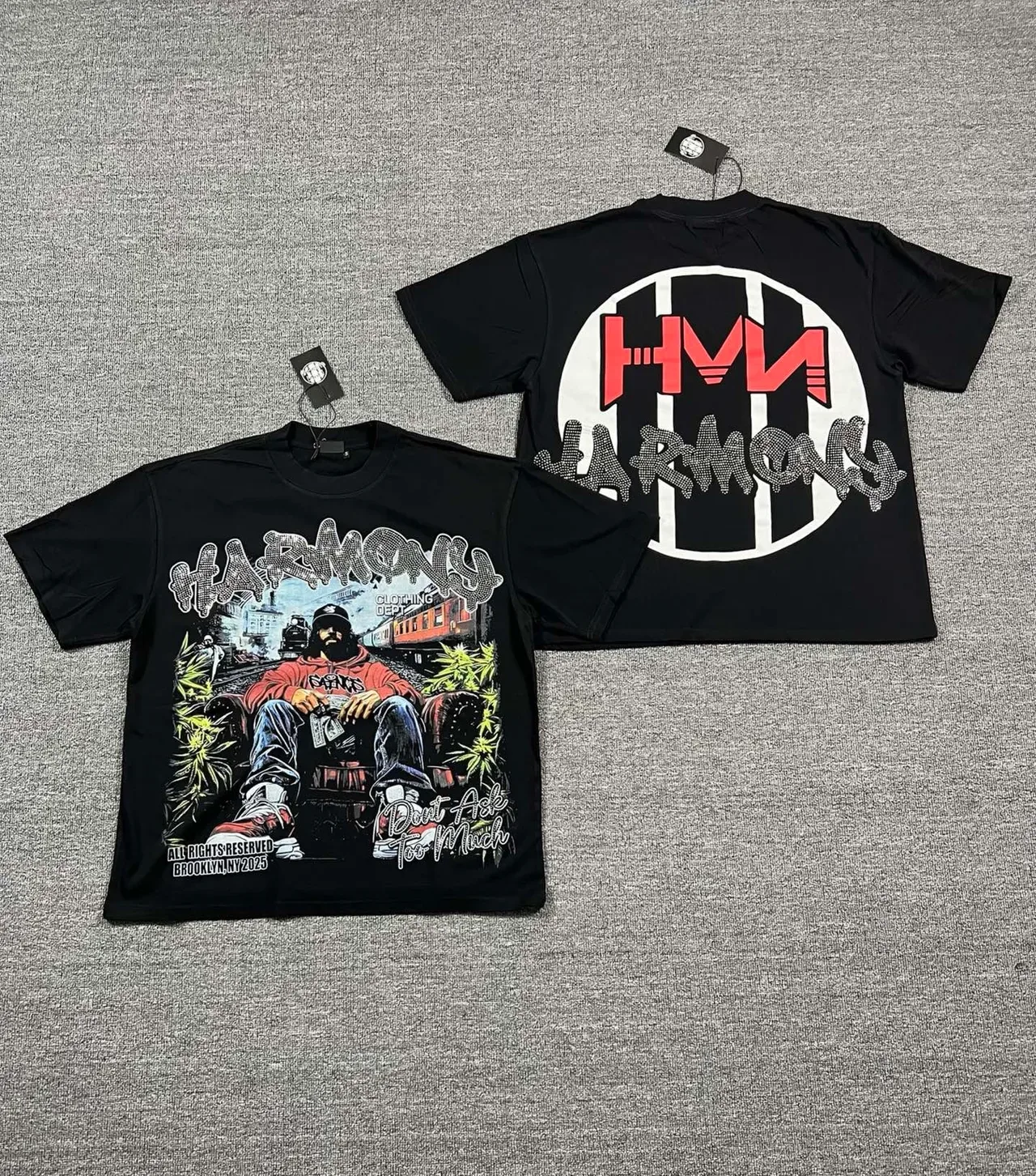 Black Graphic-Print Oversized Double-Sided T-Shirt 2