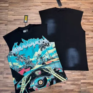 Black Graphic-Print Sleeveless Vest Top