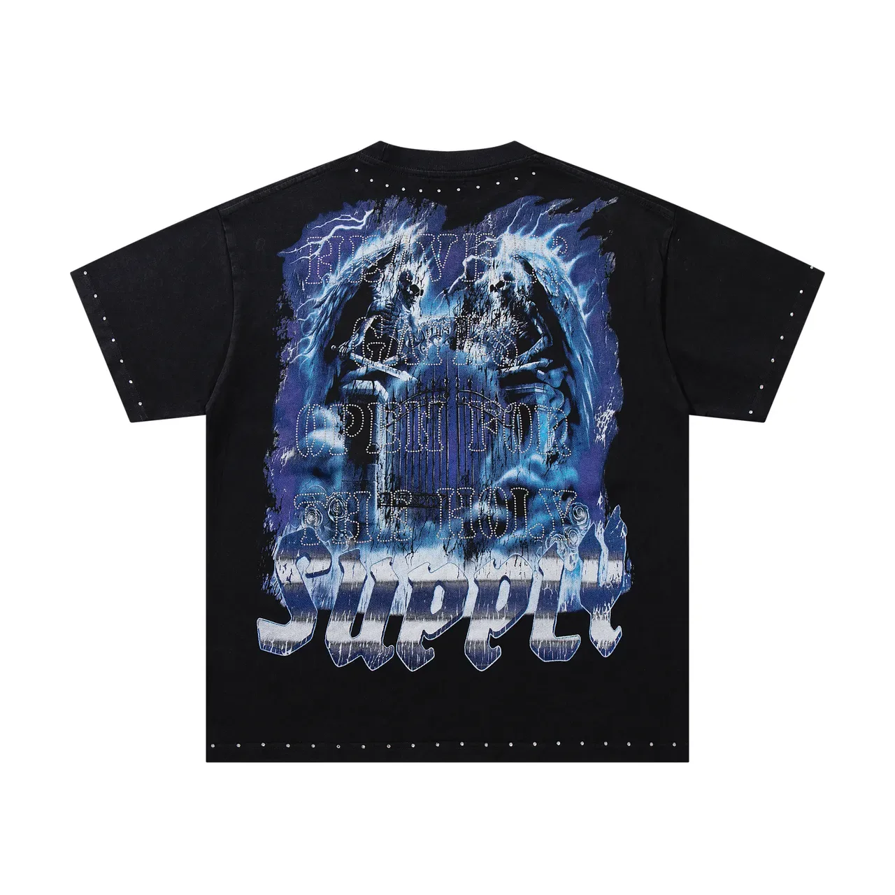 Black Graphic-Print Studded Trim Oversized T-Shirt 4