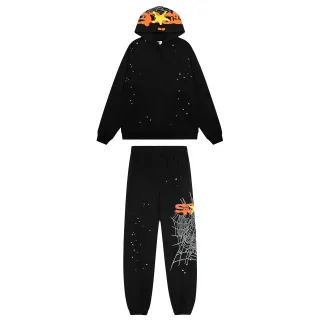 Black Graphic Spiderweb Star Print Tracksuit
