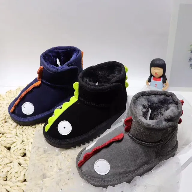 黑绿恐龙主题刺绣毛绒内衬雪靴 3