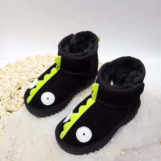 黑绿恐龙主题刺绣毛绒内衬雪靴 10