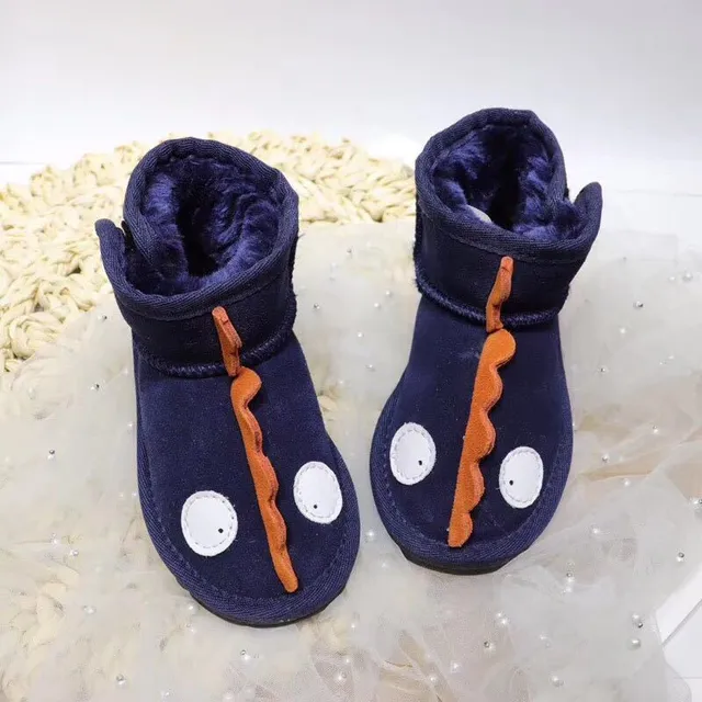 黑绿恐龙主题刺绣毛绒内衬雪靴 17