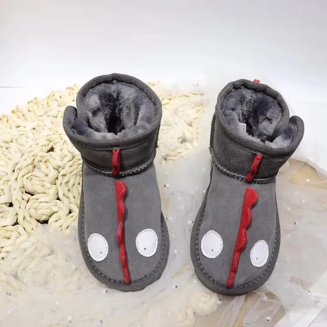 黑绿恐龙主题刺绣毛绒内衬雪靴 24