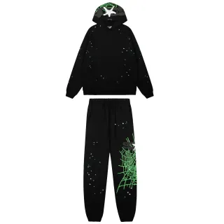 Black Green Graphic-Print Hooded Tracksuit
