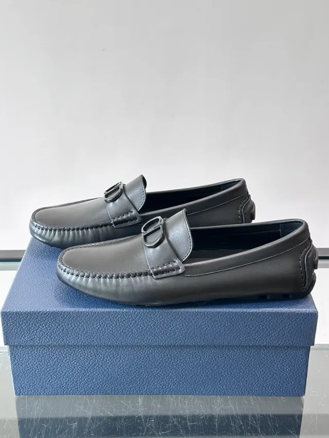 Black Leather Horsebit Buckle Loafers 5