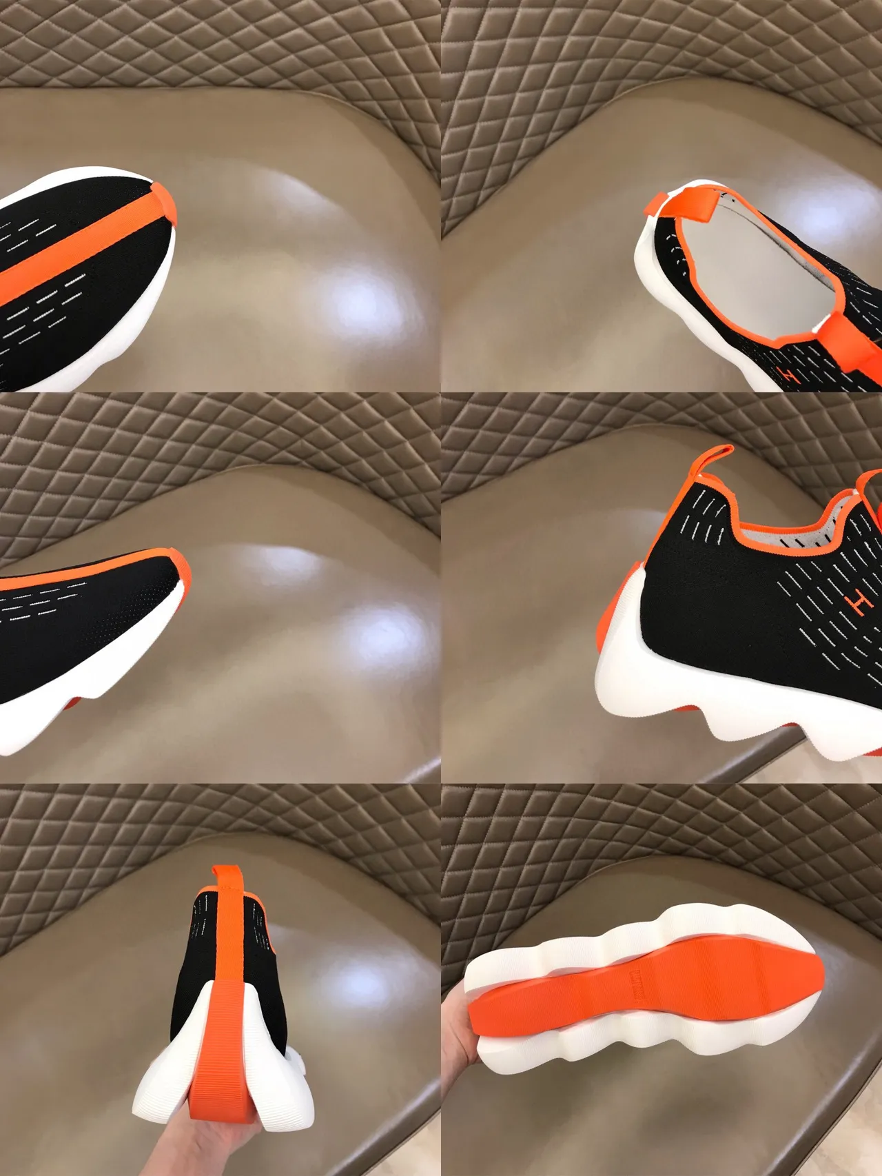Black Orange Slip-On Knit Wave-Midsole Lifestyle Sneakers 2