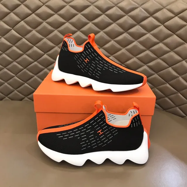 Black Orange Slip-On Knit Wave-Midsole Lifestyle Sneakers 7