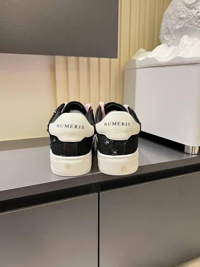 Black Pink Denim Upper Distressed Sneakers 2