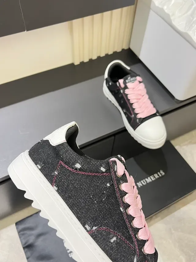 Black Pink Denim Upper Distressed Sneakers 3