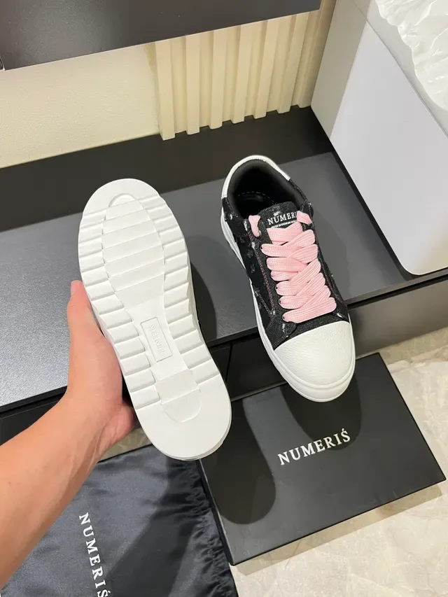 Black Pink Denim Upper Distressed Sneakers 4