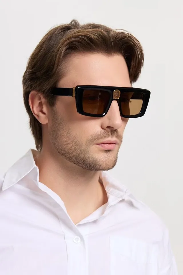 Lunettes de soleil rectangulaires oversize en acétate mat noir argent 3
