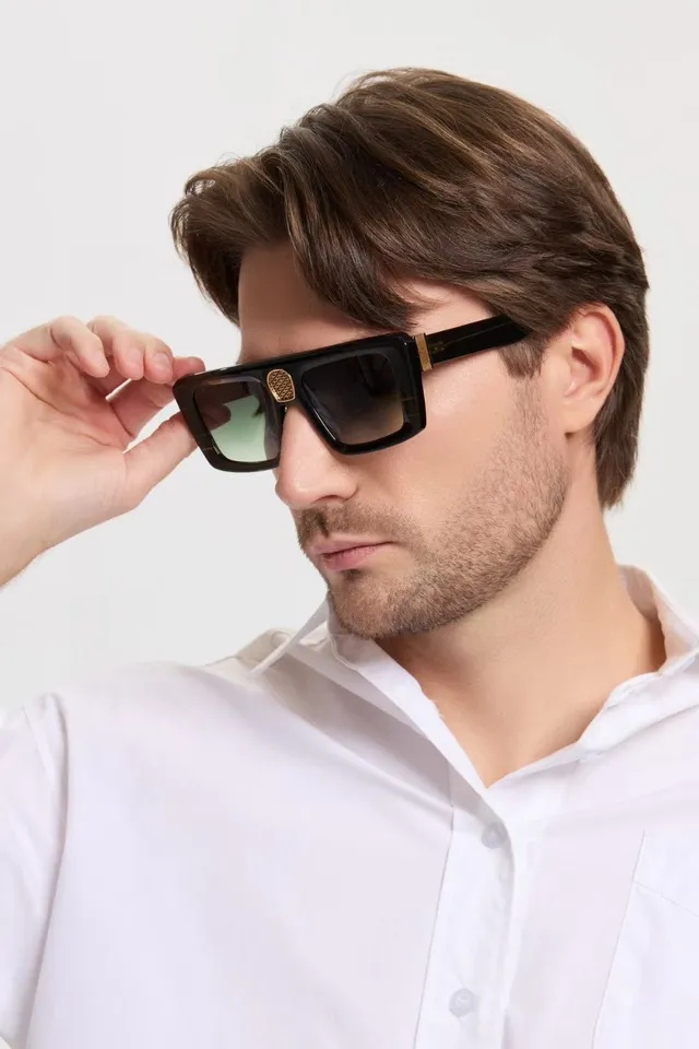 Lunettes de soleil rectangulaires oversize en acétate mat noir argent 5