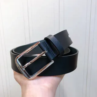 Black Silver Polished Buckle Leather Belt