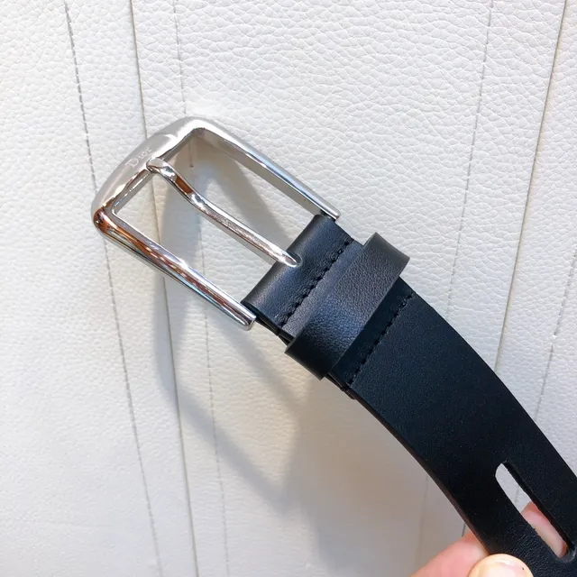 Black Silver Polished Buckle Leather Belt 4