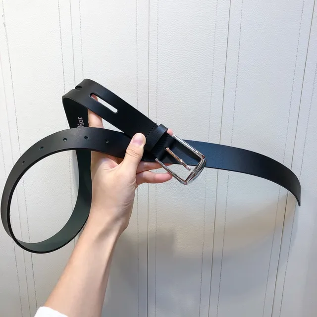 Black Silver Polished Buckle Leather Belt 5