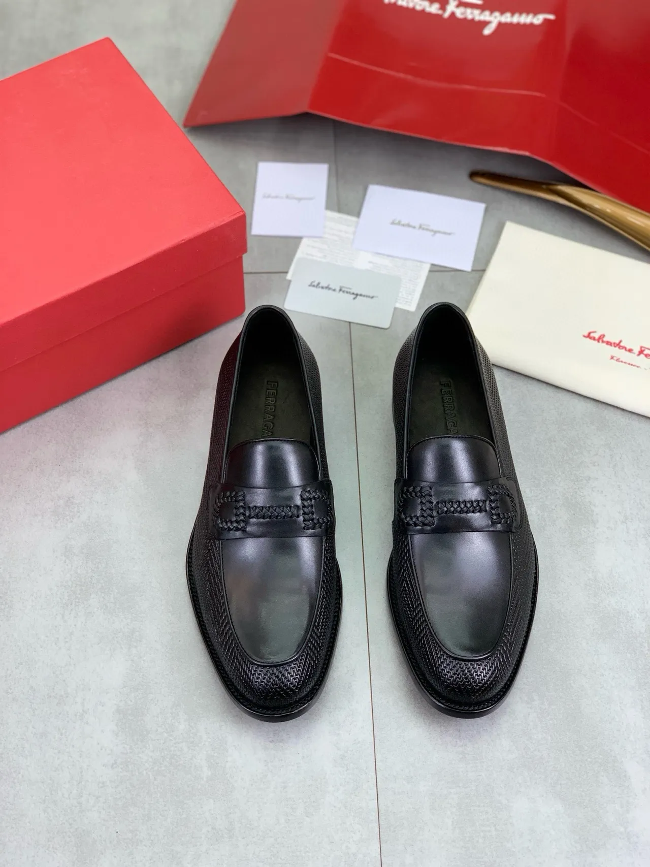 Black Woven Leather Braided Strap Loafer 4