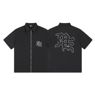 Black Zip-Front Embroidered Graphic Shirt
