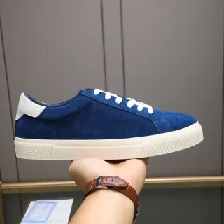 Blue Beige Suede Upper Contrast Heel Tab Sneakers