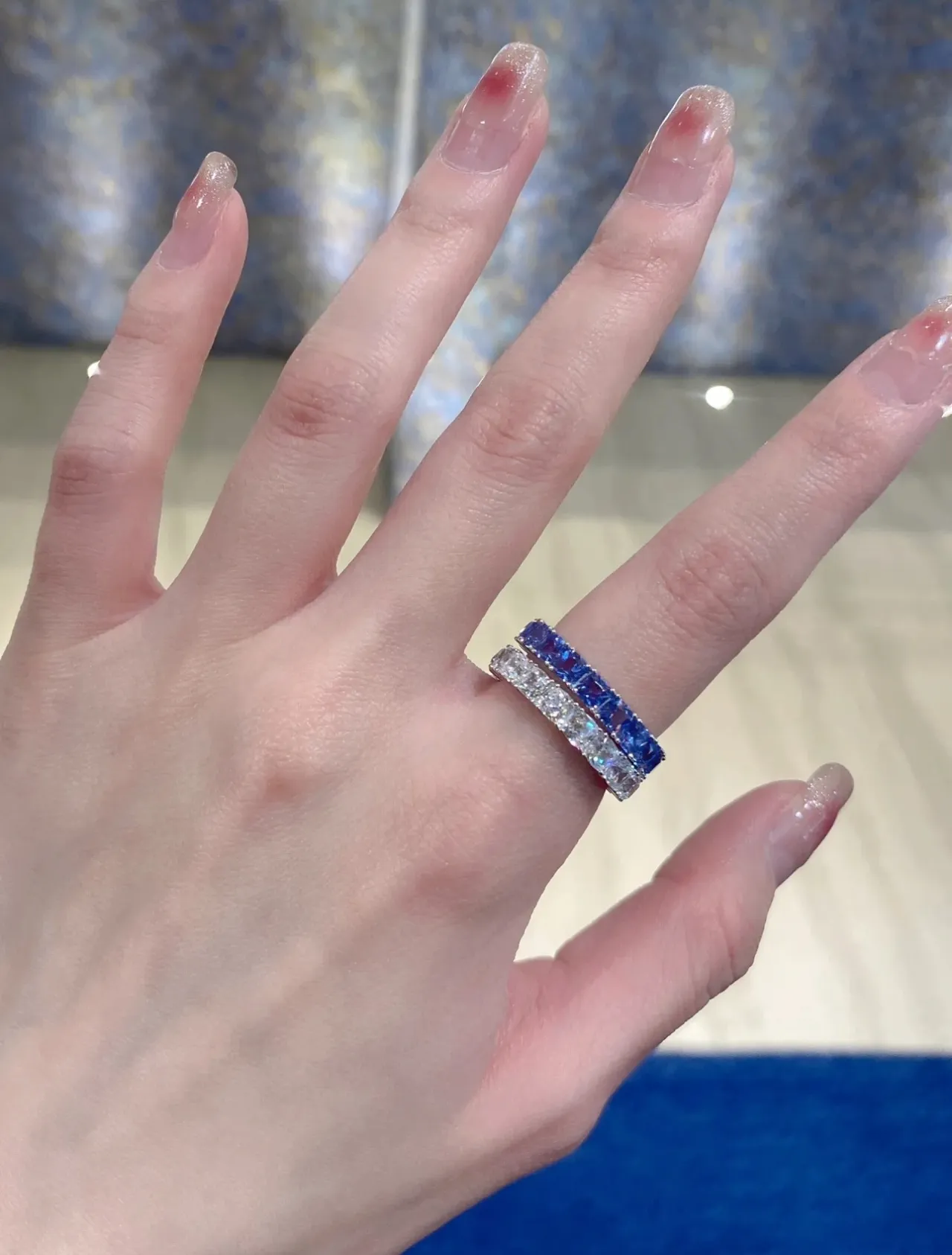 Blue Gemstone Channel-Set Eternity Band Ring 3