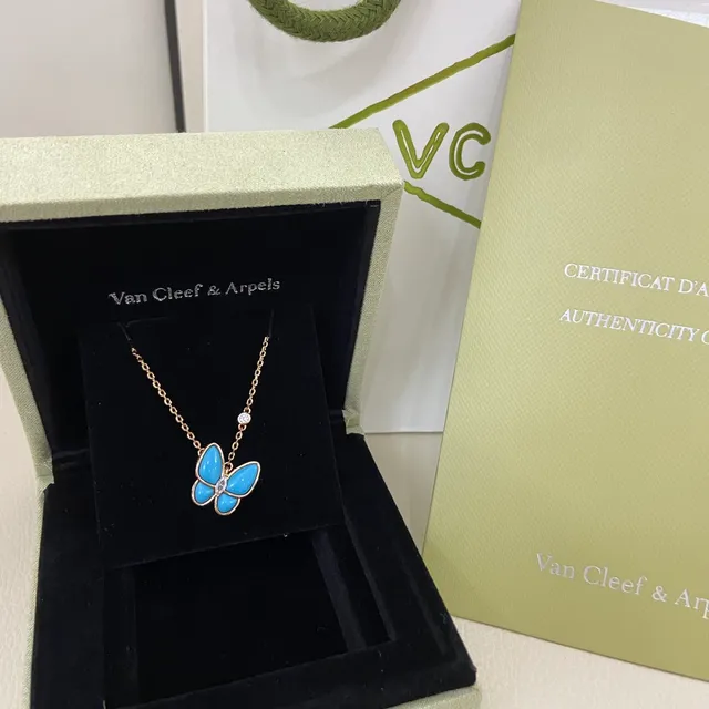 Blue Gold Butterfly Pendant Enamel Wings Necklace 4