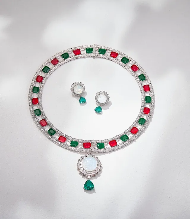 Blue Green Multi-Row Collar Square-Cut Sapphire Necklace 4