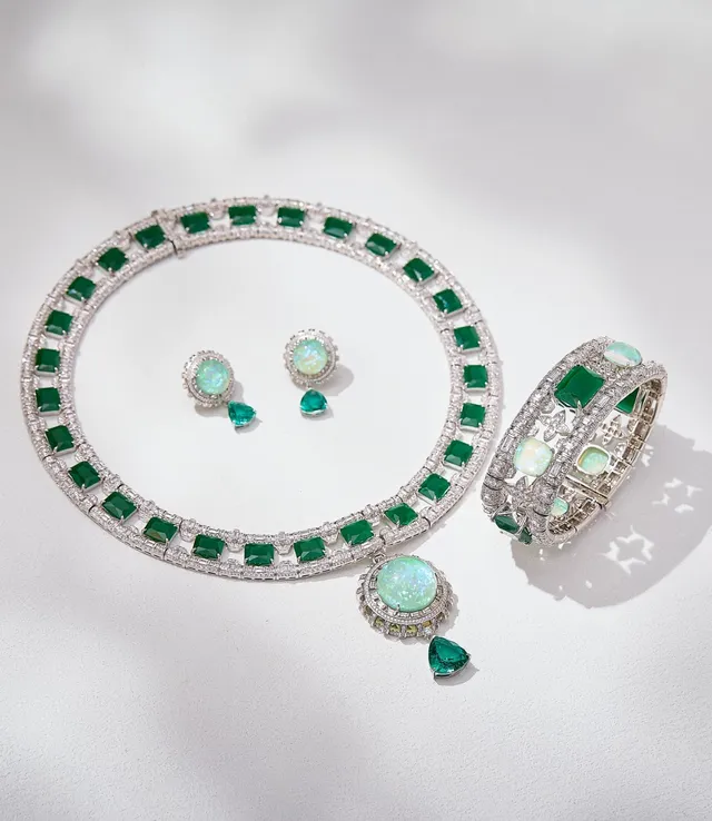 Blue Green Multi-Row Collar Square-Cut Sapphire Necklace 6