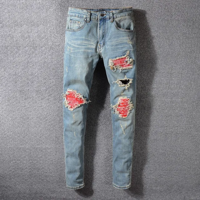Blue Red Distressed Ripped Jeans 2