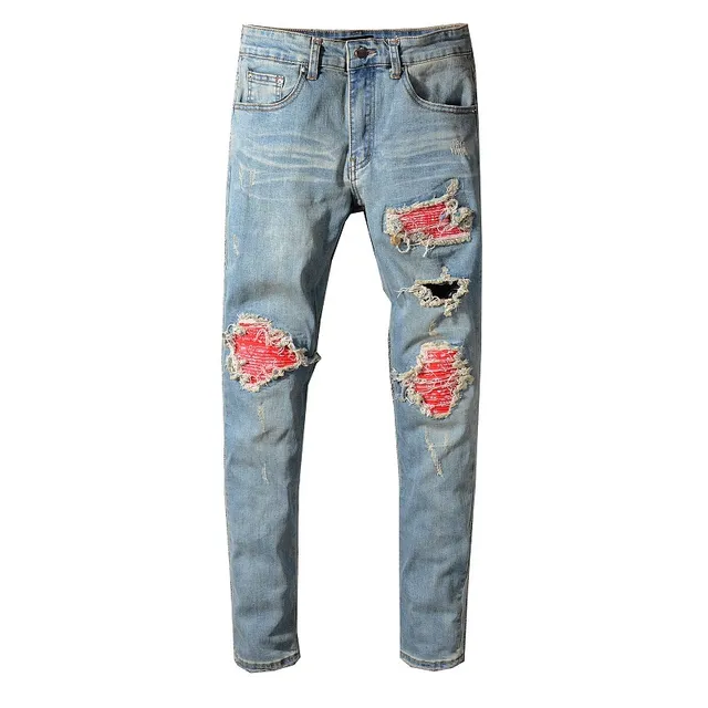 Blue Red Distressed Ripped Jeans 3
