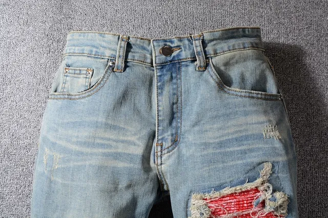 Blue Red Distressed Ripped Jeans 4