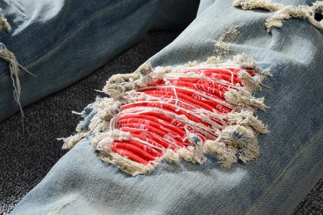 Blue Red Distressed Ripped Jeans 6