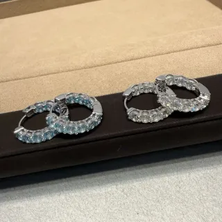 Blue Silver Pavé-Set Hoop Earrings