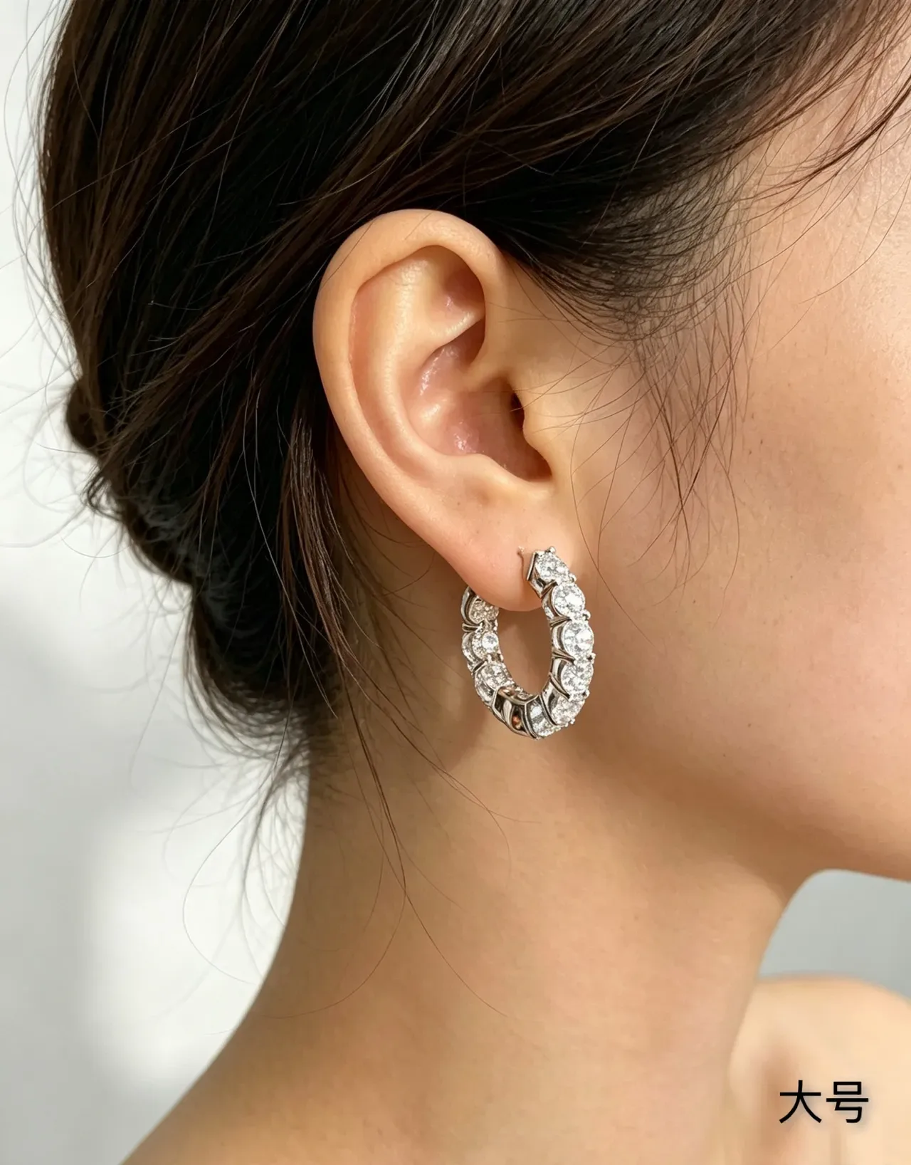 Blue Silver Pavé-Set Hoop Earrings 3
