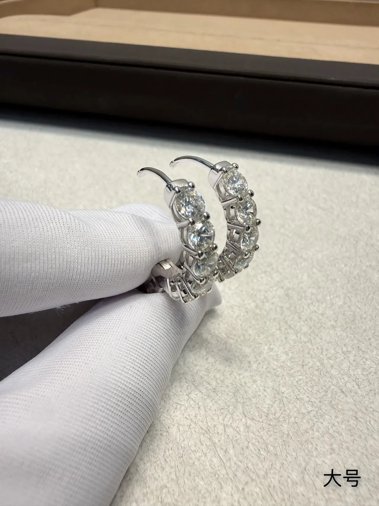 Blue Silver Pavé-Set Hoop Earrings 5