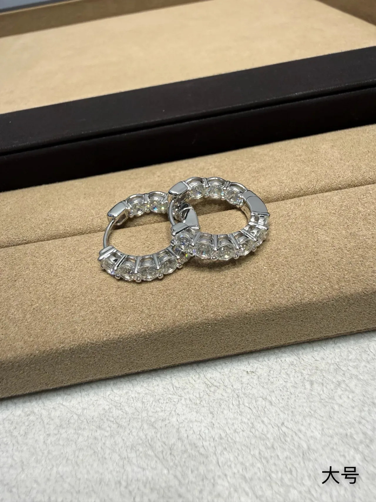 Blue Silver Pavé-Set Hoop Earrings 8